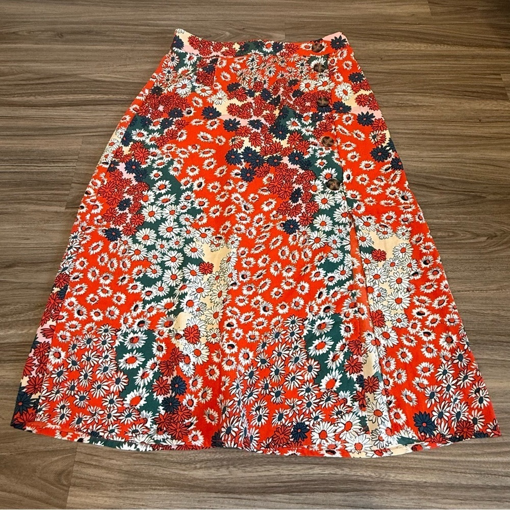 Boho Floral High Waist Split A Line Midi Skirt - Picture 5 of 10